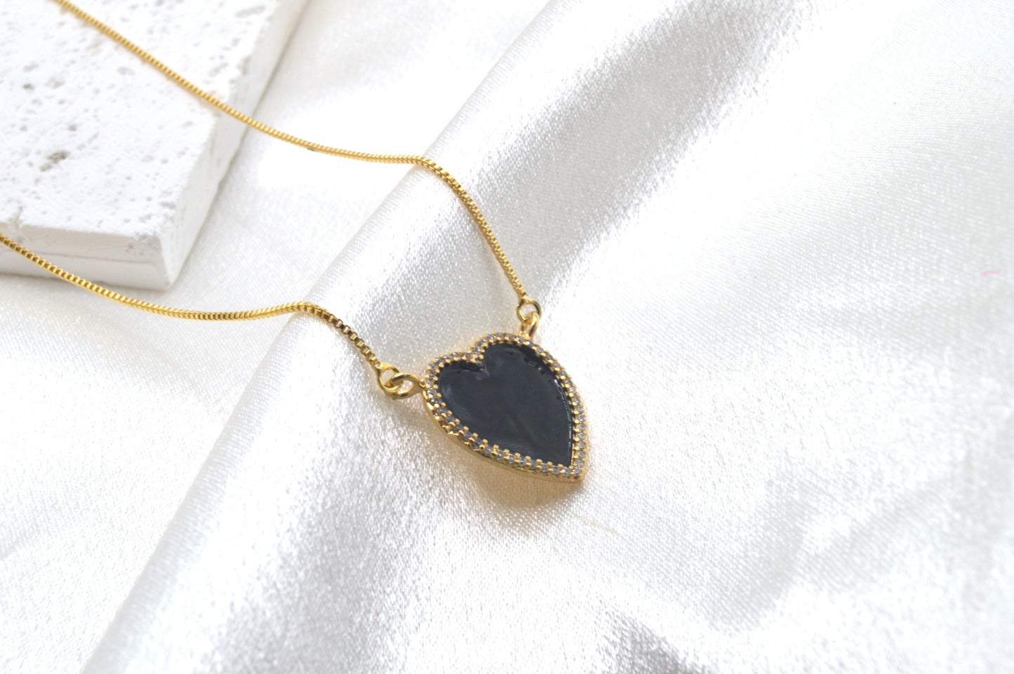 Black Enamel CZ Heart