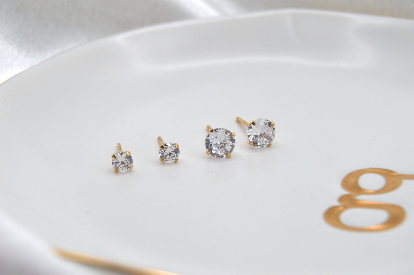 Two Cz Stones Studs Earrings