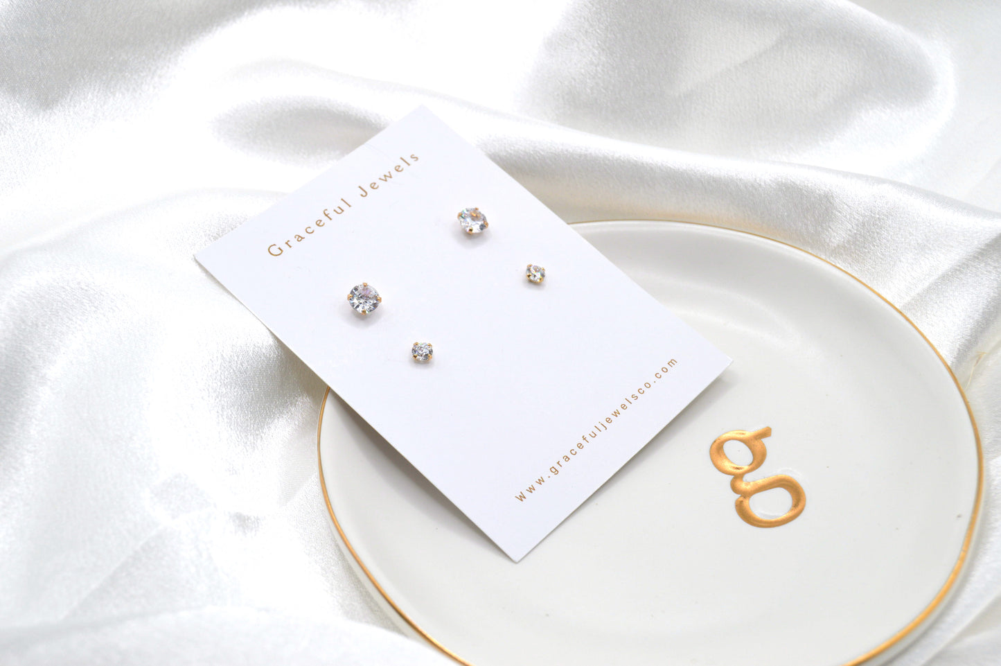 Two Cz Stones Studs Earrings