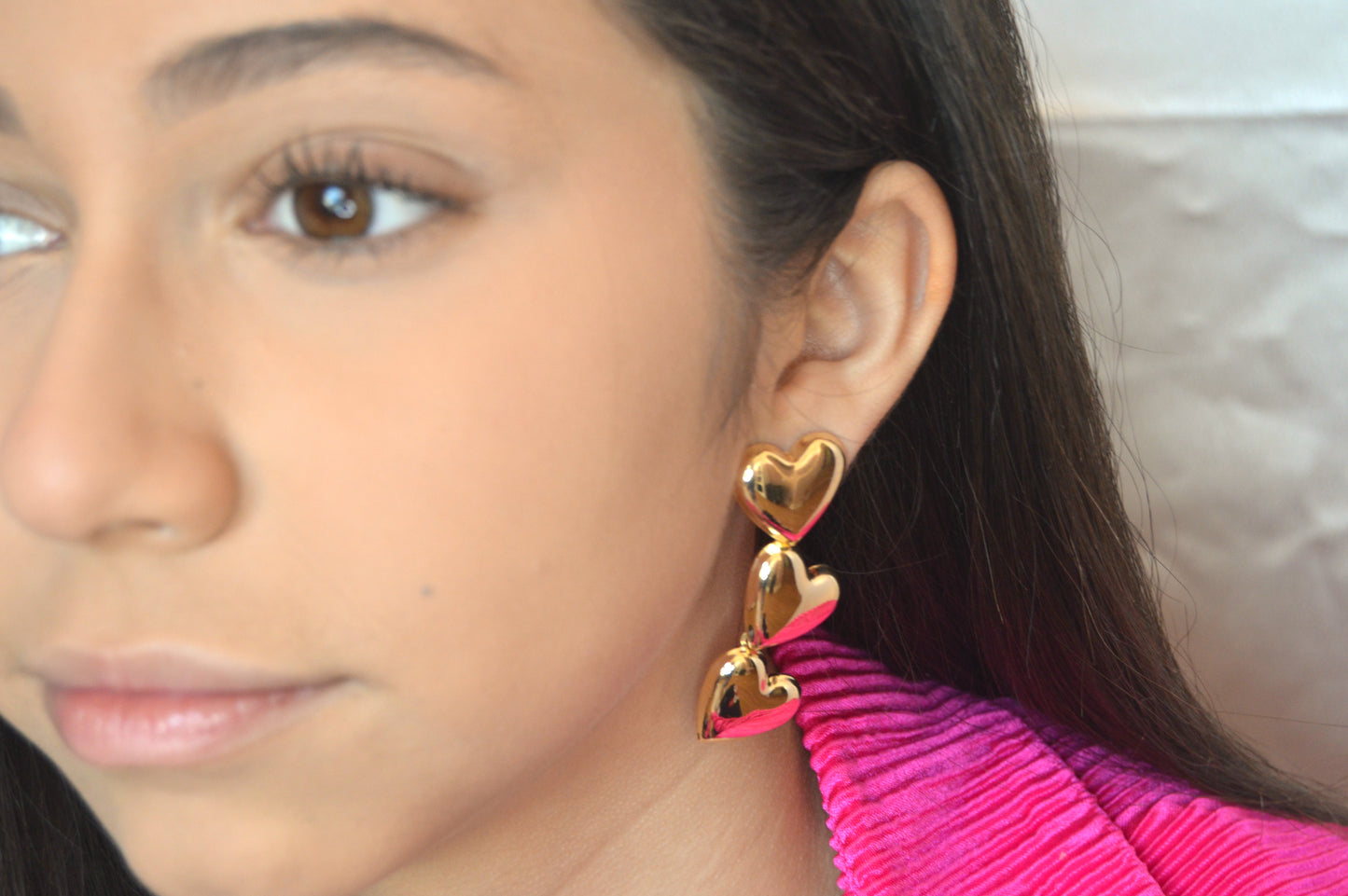 Three Heart Drop Earrings