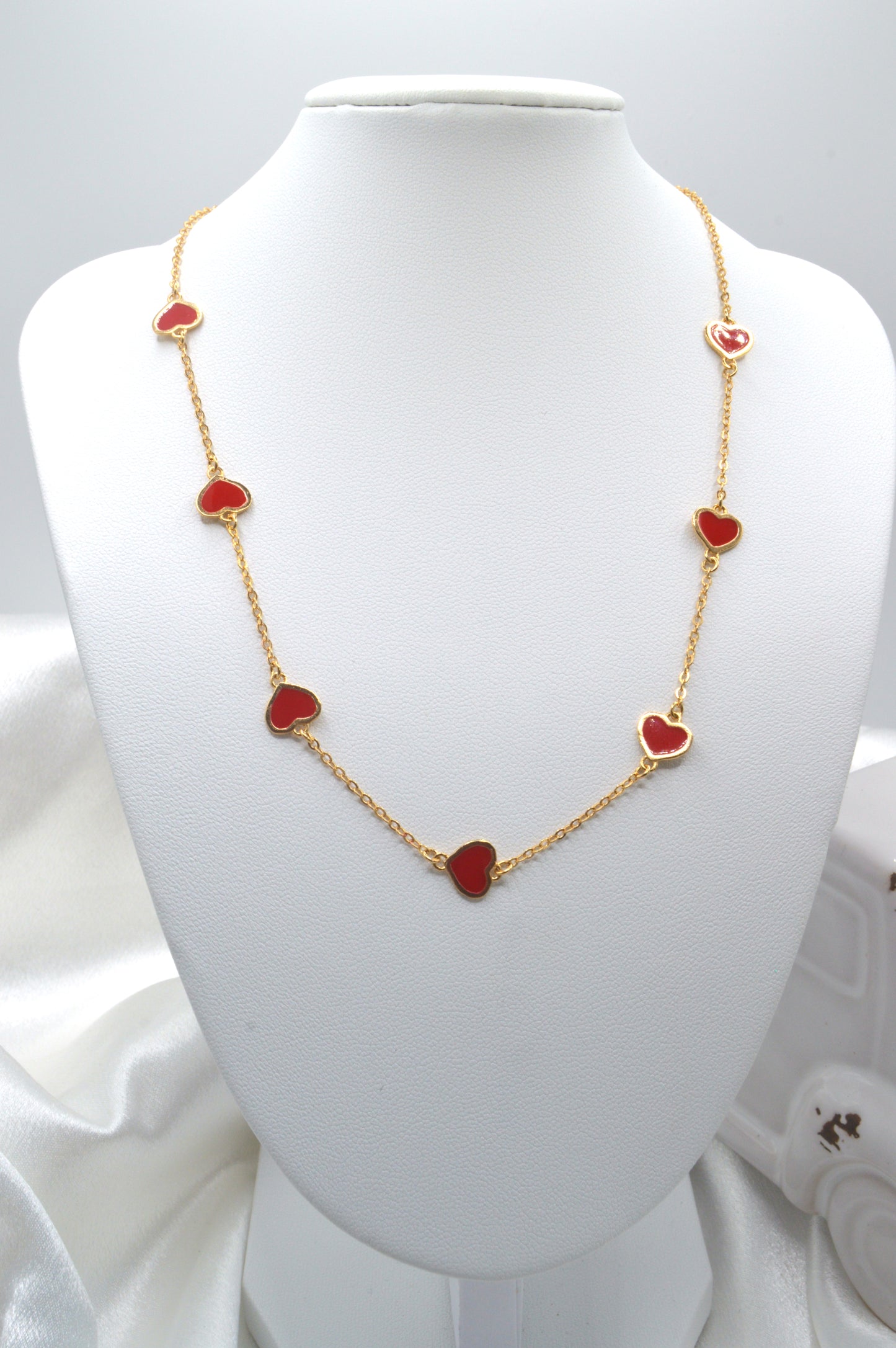 Red Enamel Hearts Necklace