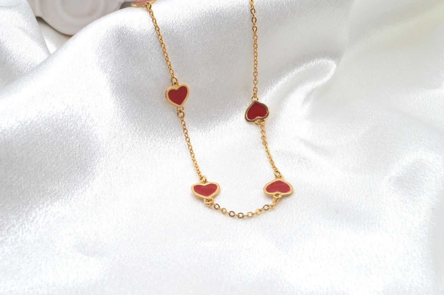 Red Enamel Hearts Necklace