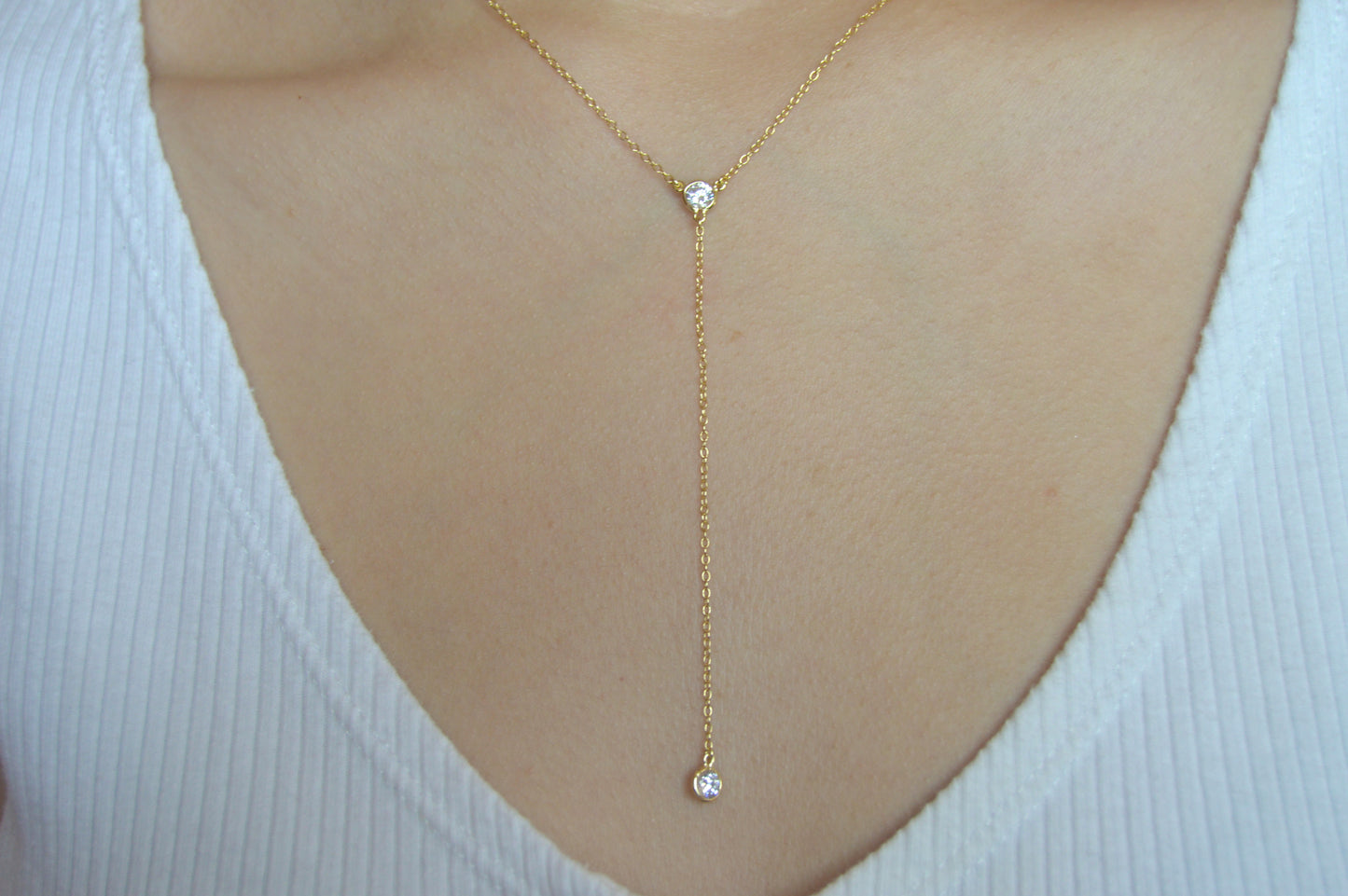 Double Cz Lariat Necklace