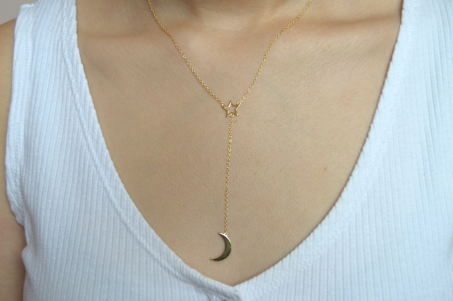 Moon & Star Lariat Necklace