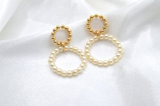 Double Pearl Hoop Drop Earrings