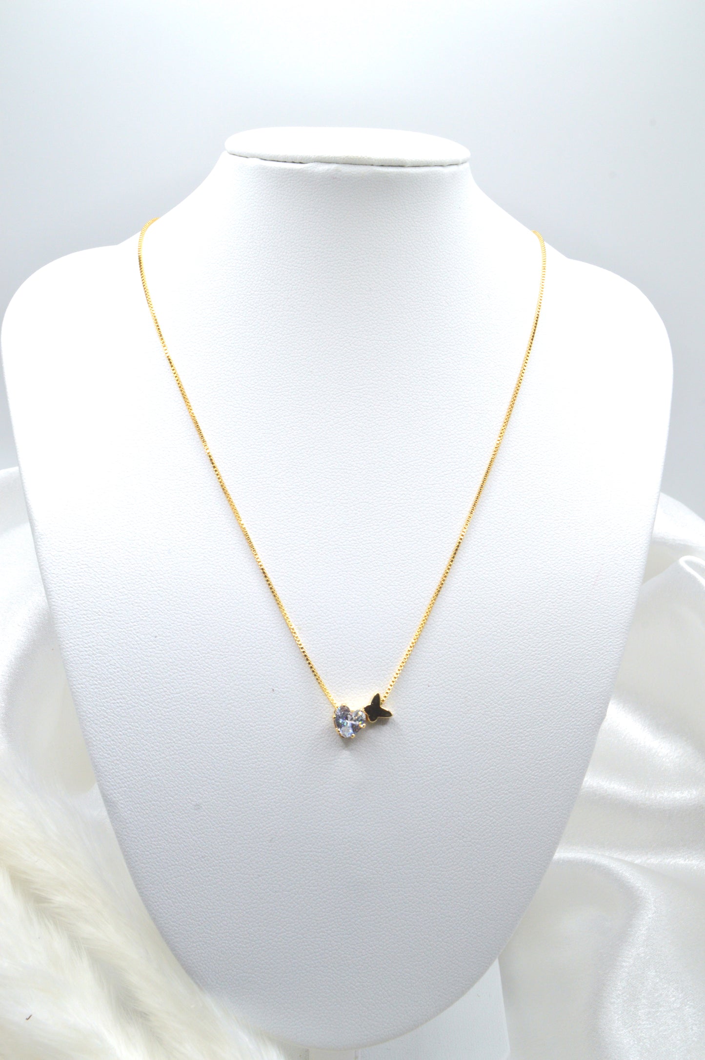 Butterfly and CZ Heart Necklace