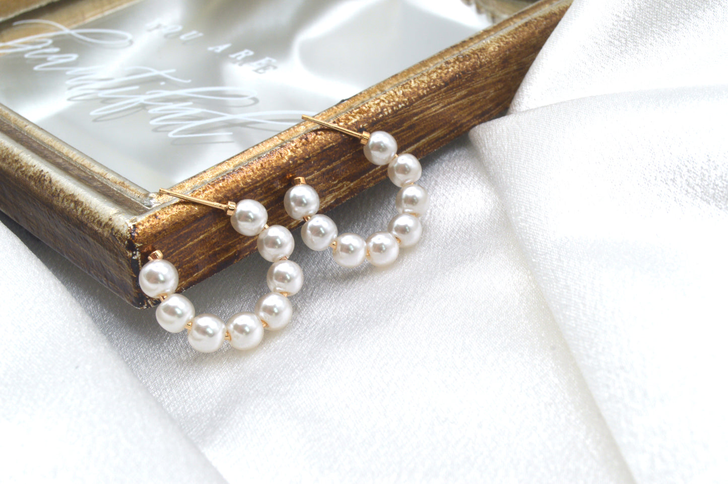 Beaded Pearl Open Hoops