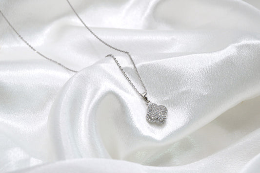Clover Pave Rhodium Necklace