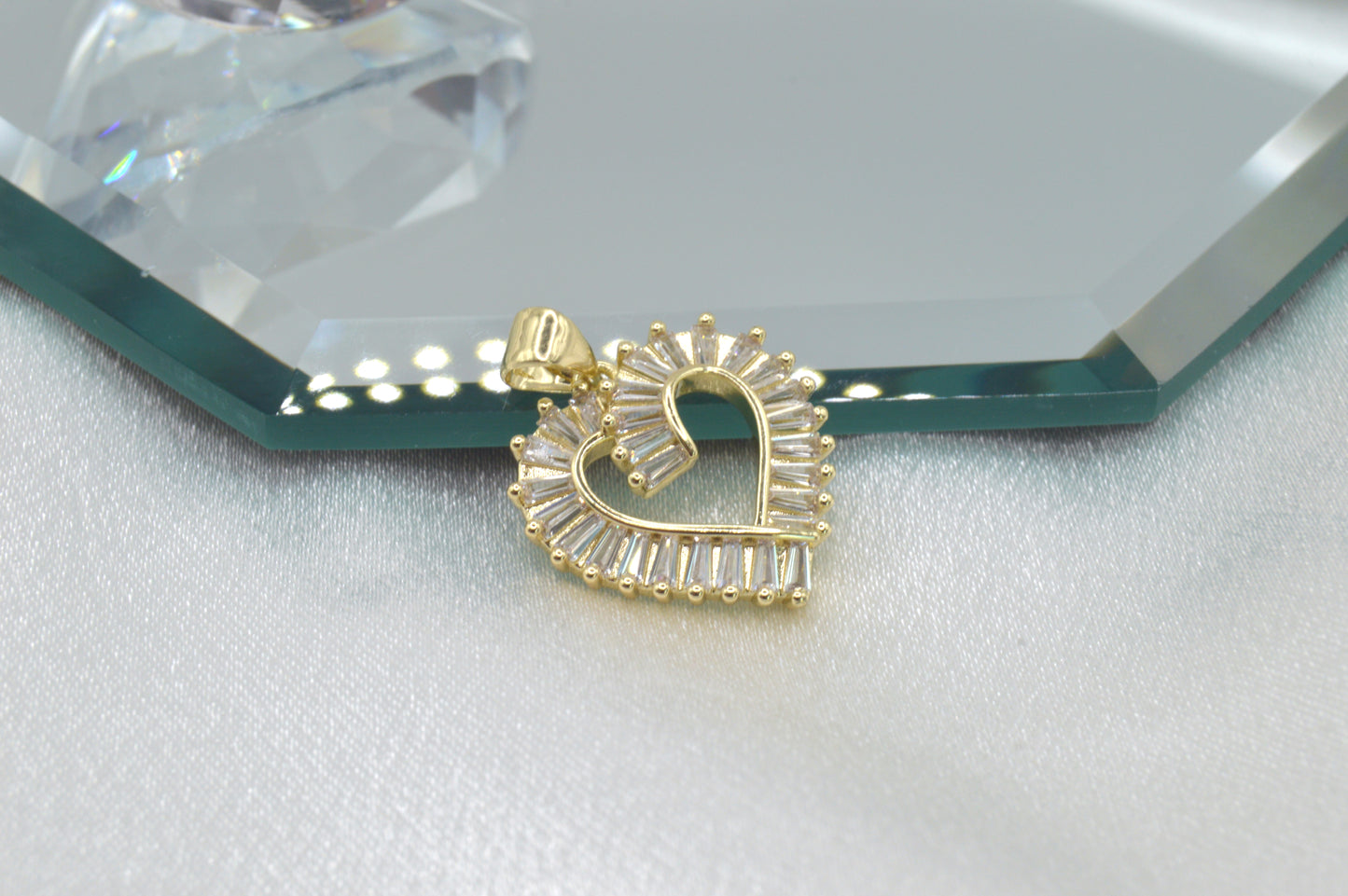 Baguette Cz Charm Heart