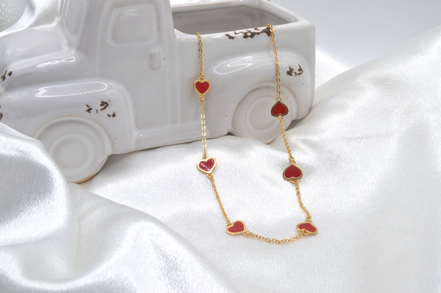 Red Enamel Hearts Necklace